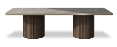Created by us configuration image showing Fior Di Bosco top, American Walnut base and Brushed Bronze metal edge