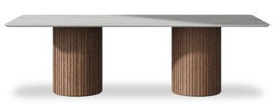 Created by us configuration image showing Calacatta Gold top, American Walnut base