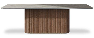 Created by us configuration image showing Fior Di Bosco top, American Walnut base and Brushed Steel metal edge