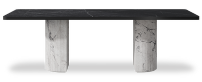 Created by us configuration image showing Dark Marquina top, Michelangelo Bianco base and Satin Black metal edge