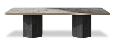 Created by us configuration image showing Laguna Blanca top, Cobolo base and Brushed Bronze metal edge