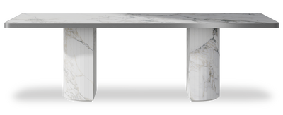 Created by us configuration image showing Arabescato top, Arabescato base and Brushed Steel metal edge