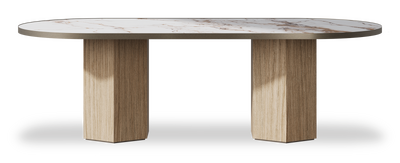 Created by us configuration image showing Calacatta Luxury top, Mulberry base and Decorative Bronze metal edge