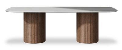 Created by us configuration image showing Calacatta Gold top, American Walnut base
