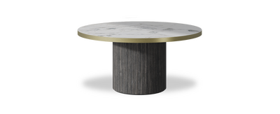Created by us configuration image showing Arabescato top, Cobolo base and Brushed Gold metal edge