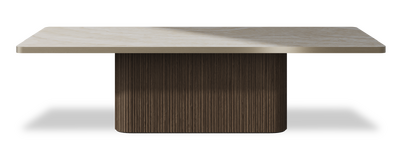 Created by us configuration image showing Ivory Gioiello top, American Walnut base and Brushed Bronze metal edge