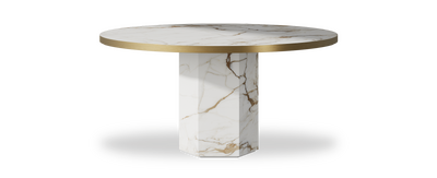Created by us configuration image showing Calacatta Macchia Vecchia top, Calacatta Macchia Vecchia base and Brushed Gold metal edge