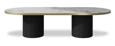 Created by us configuration image showing Arabescato top, Jet Black base and Brushed Gold metal edge