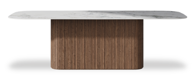 Created by us configuration image showing Arabescato top, American Walnut base