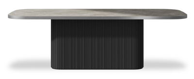 Created by us configuration image showing Fior Di Bosco top, Jet Black base and Brushed Steel metal edge