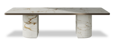 Created by us configuration image showing Calacatta Macchia Vecchia top, Calacatta Macchia Vecchia base and Decorative Bronze metal edge