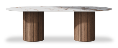 Created by us configuration image showing Calacatta Luxury top, American Walnut base