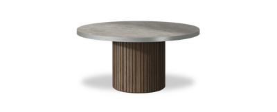 Created by us configuration image showing Fior Di Bosco top, American Walnut base and Brushed Steel metal edge