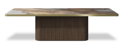 Created by us configuration image showing Golden Ambra top, American Walnut base and Brushed Gold metal edge