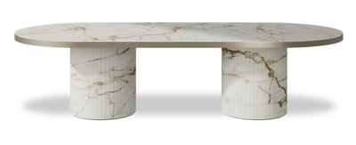 Created by us configuration image showing Calacatta Macchia Vecchia top, Calacatta Macchia Vecchia base and Brushed Bronze metal edge